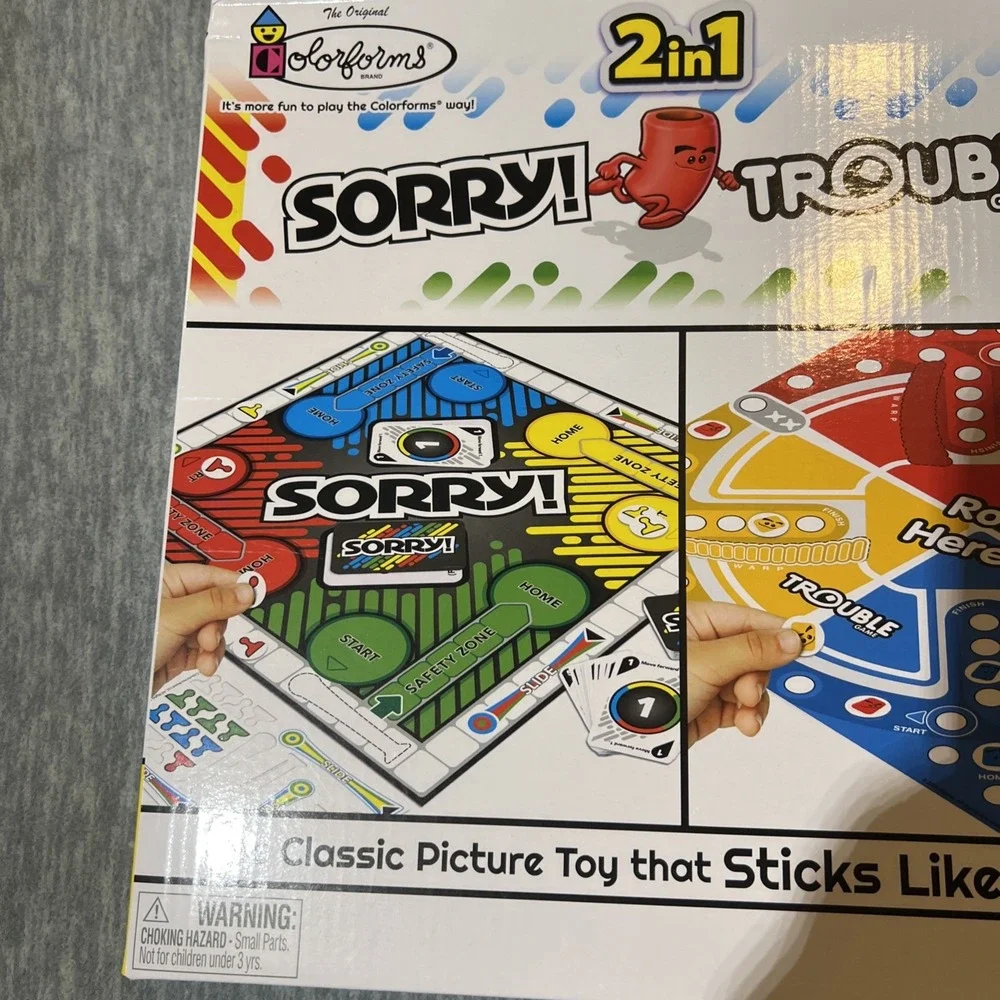 Colorforms 2 in 1 Sorry! And Trouble Game Toy Ages 3+ Travel Gift 2-4 Player New